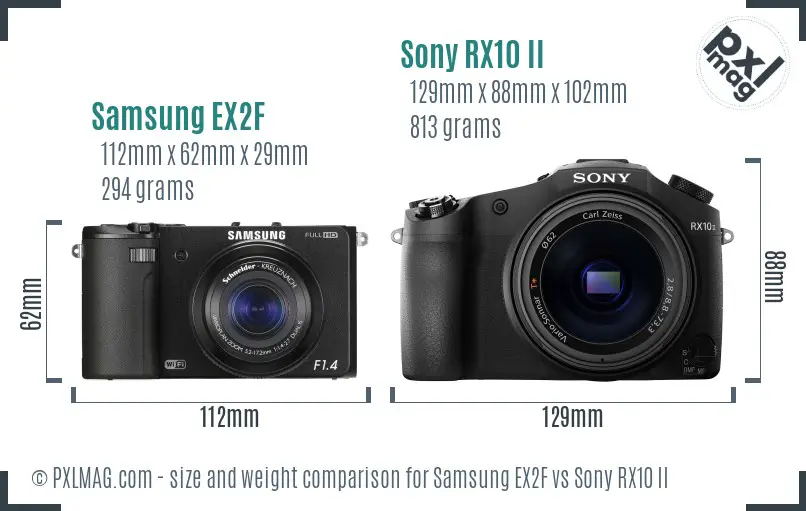 Samsung EX2F vs Sony RX10 II size comparison