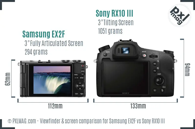 Samsung EX2F vs Sony RX10 III Screen and Viewfinder comparison