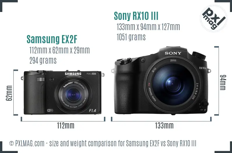 Samsung EX2F vs Sony RX10 III size comparison