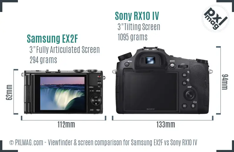Samsung EX2F vs Sony RX10 IV Screen and Viewfinder comparison