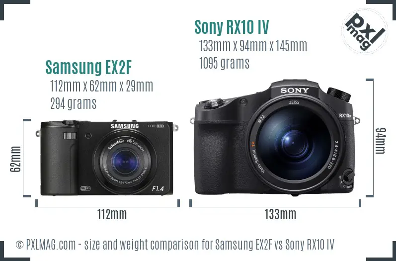 Samsung EX2F vs Sony RX10 IV size comparison