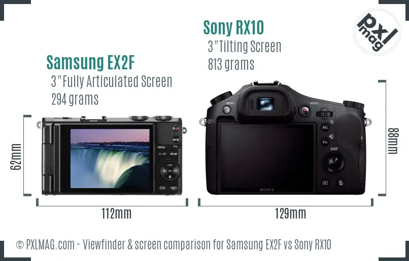 Samsung EX2F vs Sony RX10 Screen and Viewfinder comparison