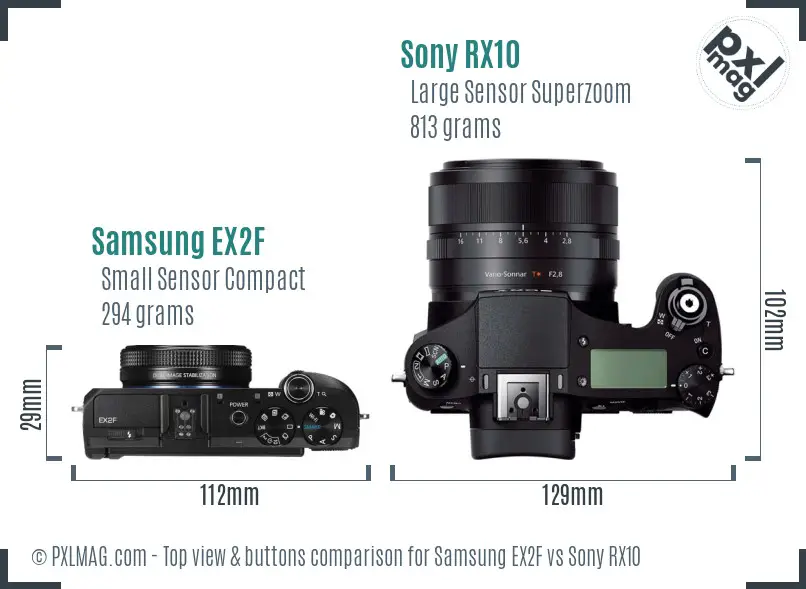 Samsung EX2F vs Sony RX10 top view buttons comparison