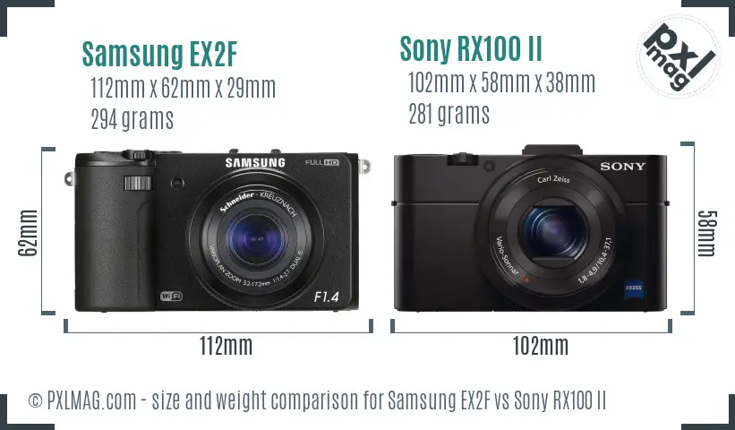 Samsung EX2F vs Sony RX100 II size comparison