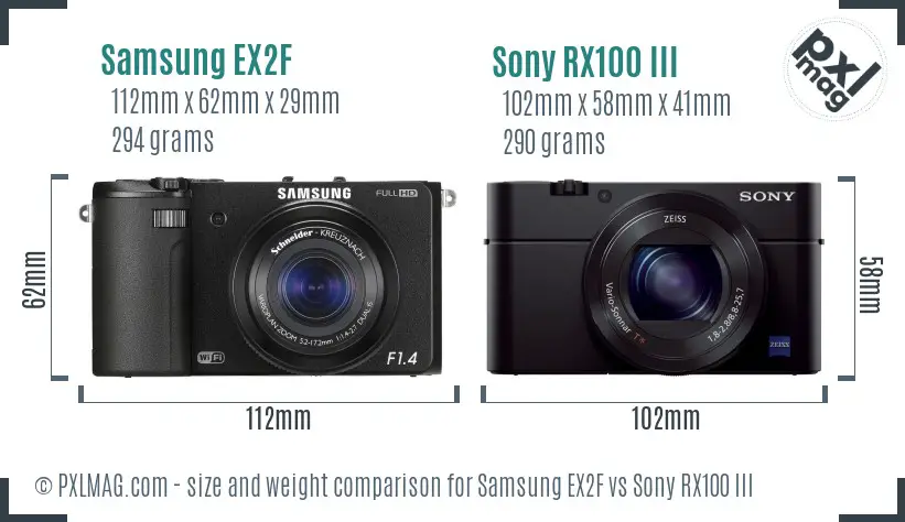 Samsung EX2F vs Sony RX100 III size comparison