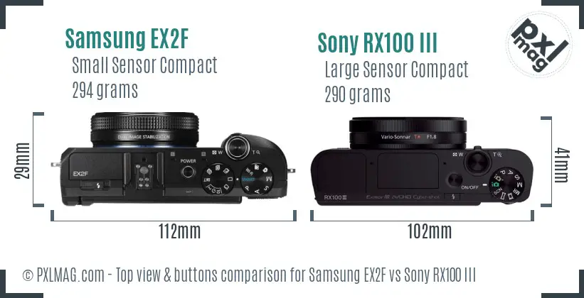 Samsung EX2F vs Sony RX100 III top view buttons comparison