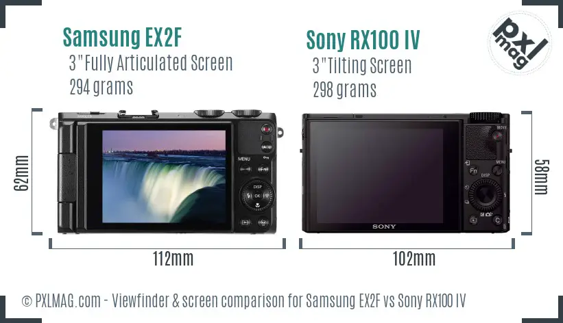 Samsung EX2F vs Sony RX100 IV Screen and Viewfinder comparison