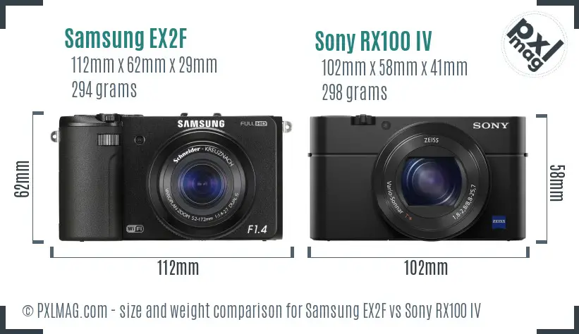 Samsung EX2F vs Sony RX100 IV size comparison