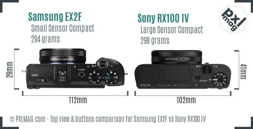 Samsung EX2F vs Sony RX100 IV top view buttons comparison