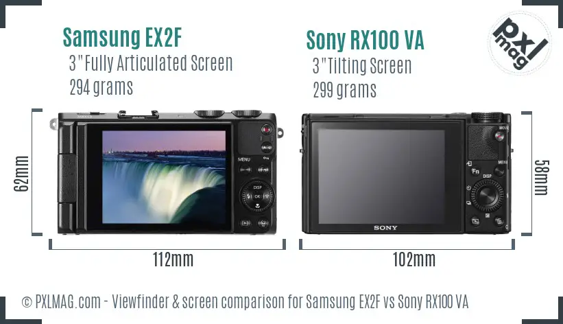 Samsung EX2F vs Sony RX100 VA Screen and Viewfinder comparison