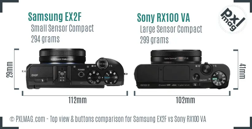Samsung EX2F vs Sony RX100 VA top view buttons comparison