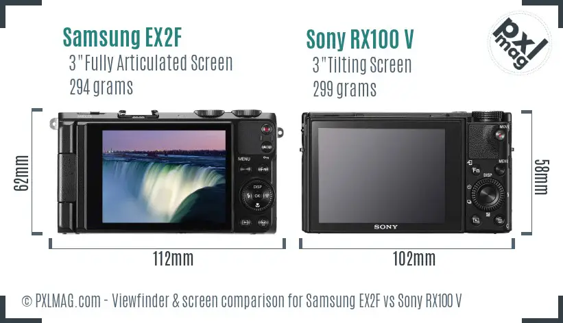 Samsung EX2F vs Sony RX100 V Screen and Viewfinder comparison