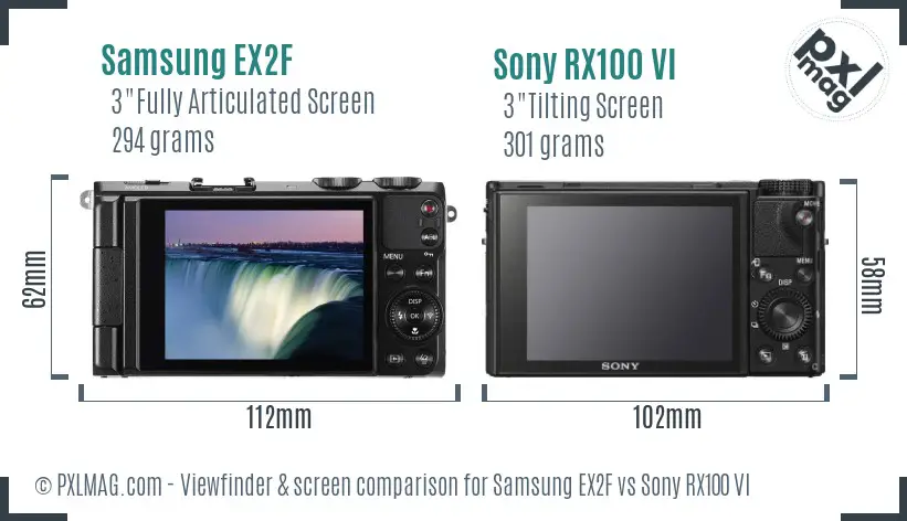 Samsung EX2F vs Sony RX100 VI Screen and Viewfinder comparison