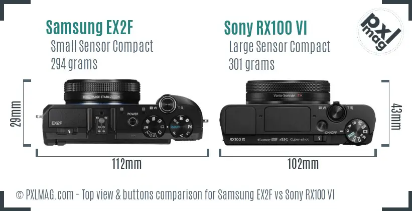Samsung EX2F vs Sony RX100 VI top view buttons comparison