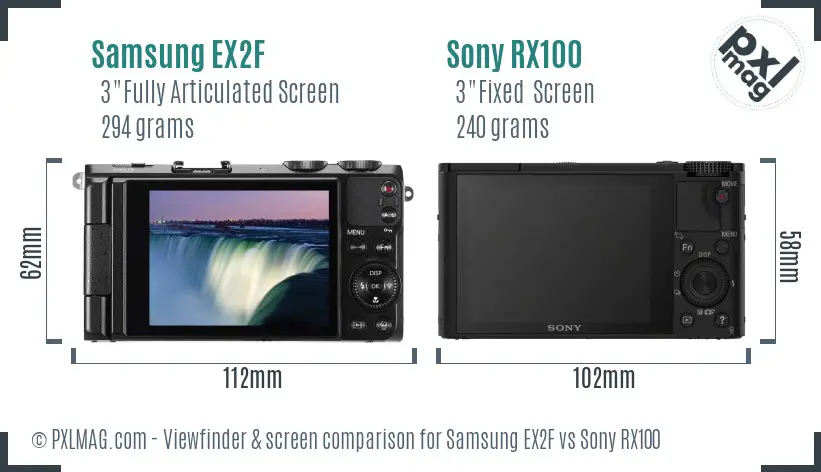 Samsung EX2F vs Sony RX100 Screen and Viewfinder comparison