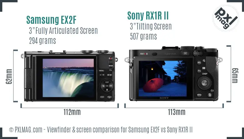 Samsung EX2F vs Sony RX1R II Screen and Viewfinder comparison