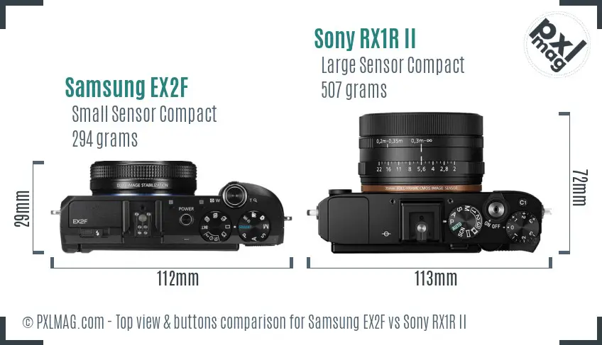 Samsung EX2F vs Sony RX1R II top view buttons comparison