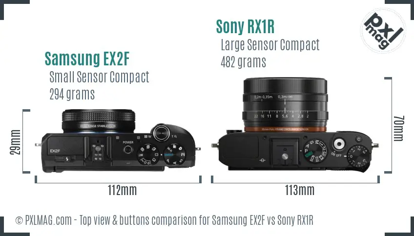 Samsung EX2F vs Sony RX1R top view buttons comparison