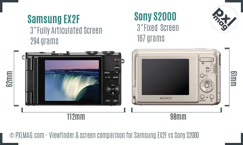 Samsung EX2F vs Sony S2000 Screen and Viewfinder comparison