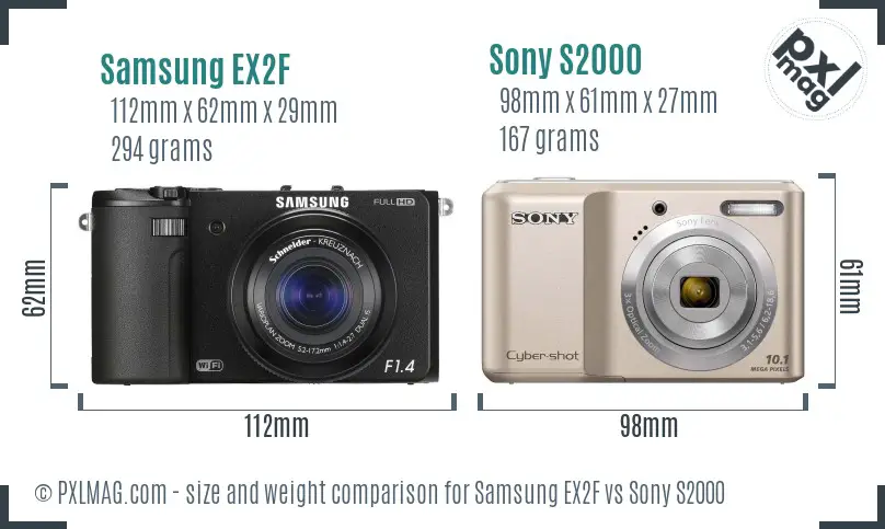 Samsung EX2F vs Sony S2000 size comparison