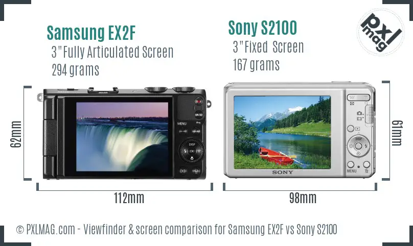 Samsung EX2F vs Sony S2100 Screen and Viewfinder comparison