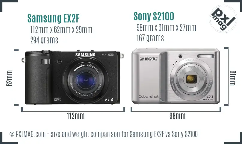 Samsung EX2F vs Sony S2100 size comparison