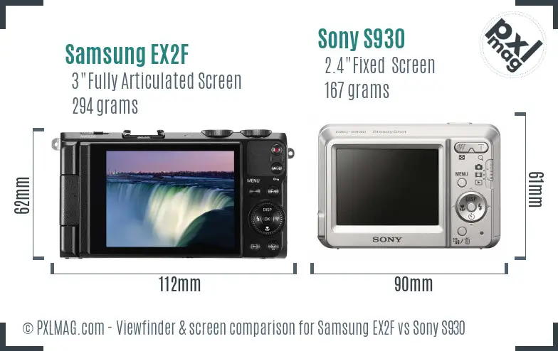 Samsung EX2F vs Sony S930 Screen and Viewfinder comparison