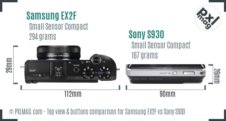 Samsung EX2F vs Sony S930 top view buttons comparison
