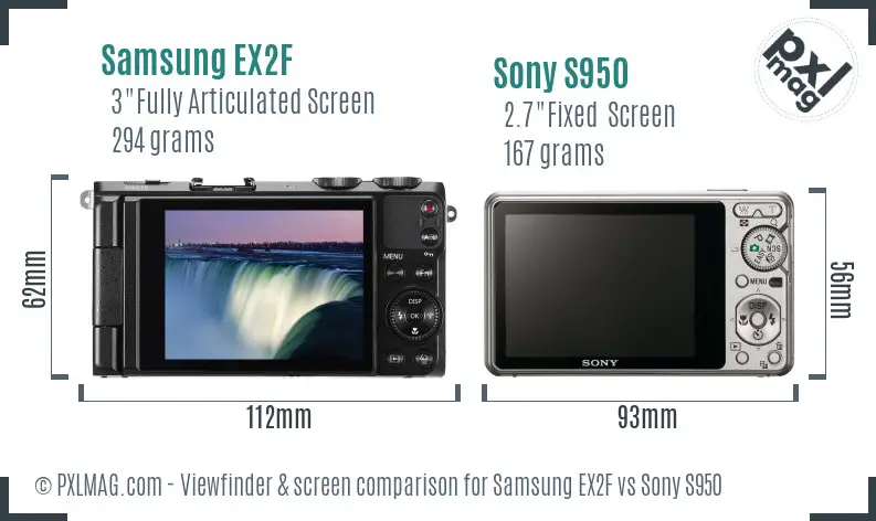 Samsung EX2F vs Sony S950 Screen and Viewfinder comparison