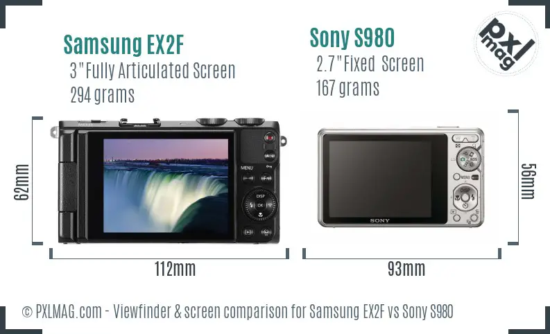 Samsung EX2F vs Sony S980 Screen and Viewfinder comparison