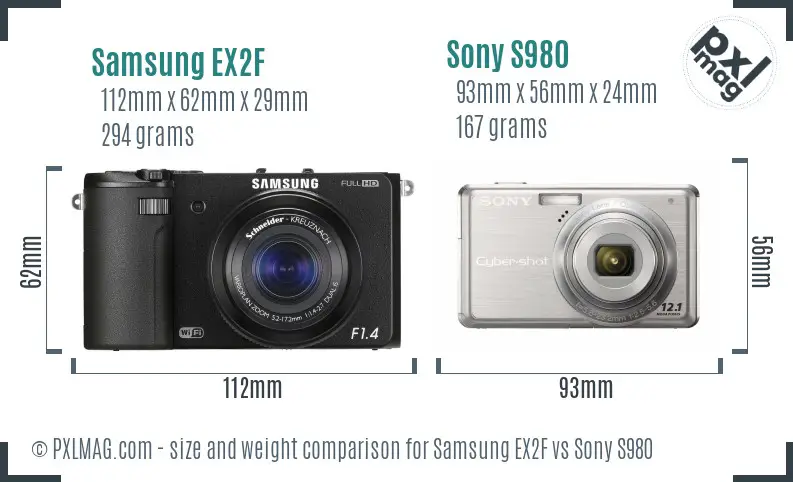 Samsung EX2F vs Sony S980 size comparison