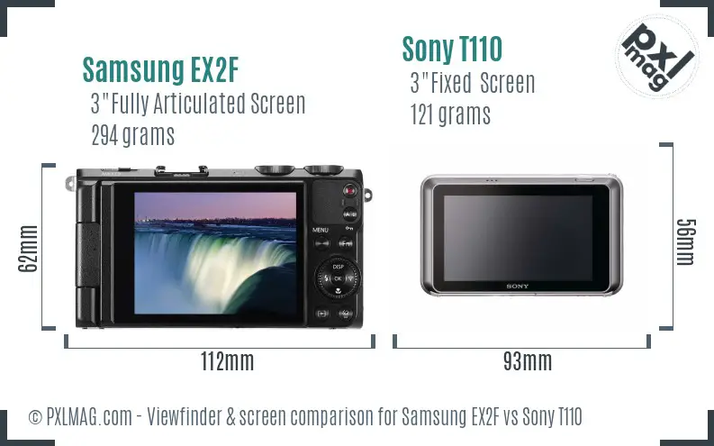 Samsung EX2F vs Sony T110 Screen and Viewfinder comparison