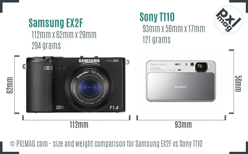 Samsung EX2F vs Sony T110 size comparison