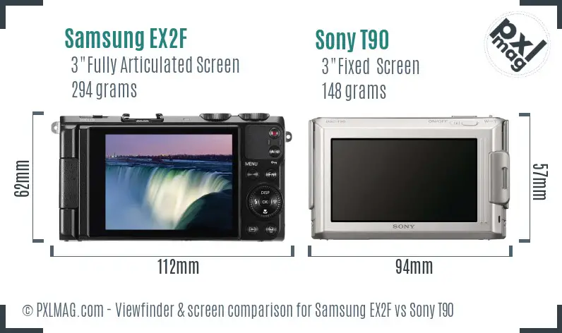 Samsung EX2F vs Sony T90 Screen and Viewfinder comparison
