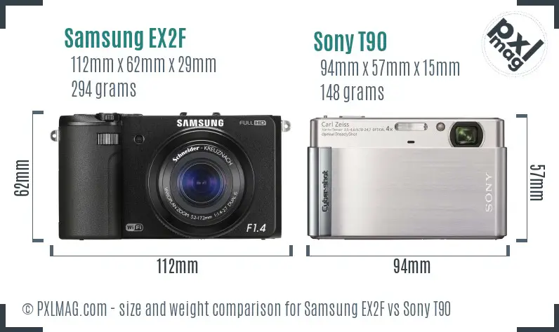 Samsung EX2F vs Sony T90 size comparison