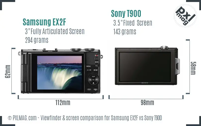 Samsung EX2F vs Sony T900 Screen and Viewfinder comparison