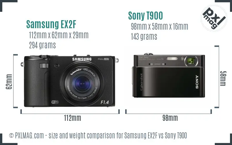Samsung EX2F vs Sony T900 size comparison