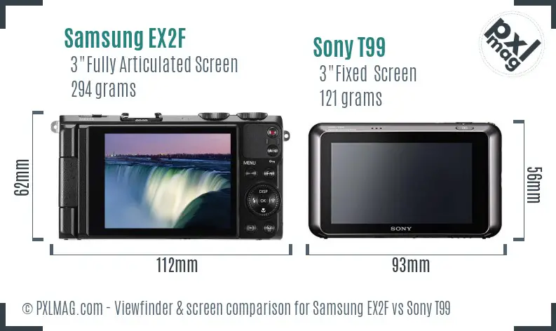 Samsung EX2F vs Sony T99 Screen and Viewfinder comparison
