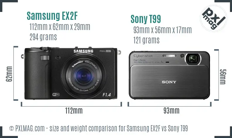 Samsung EX2F vs Sony T99 size comparison