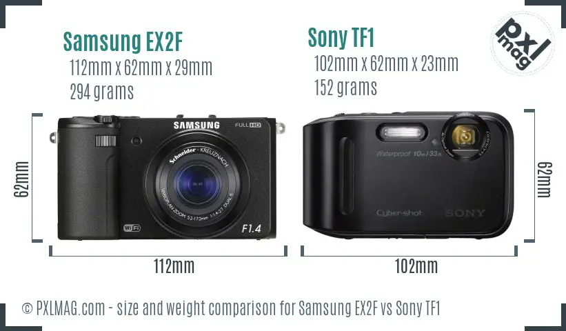 Samsung EX2F vs Sony TF1 size comparison
