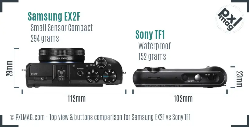 Samsung EX2F vs Sony TF1 top view buttons comparison