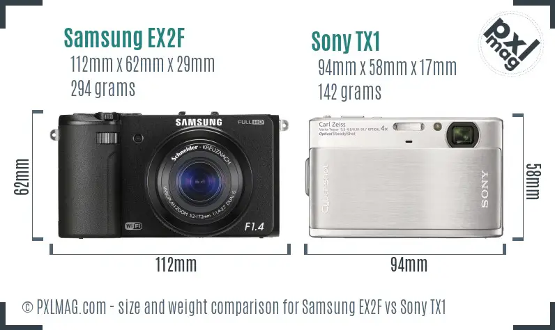 Samsung EX2F vs Sony TX1 size comparison
