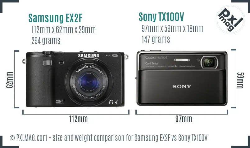 Samsung EX2F vs Sony TX100V size comparison