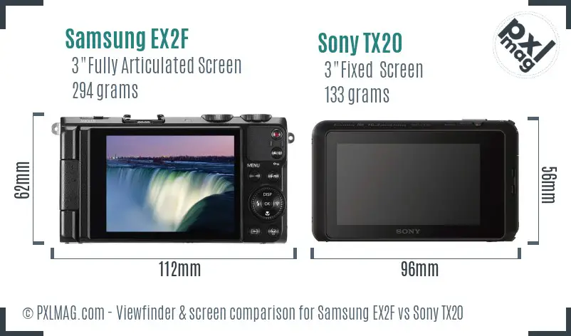 Samsung EX2F vs Sony TX20 Screen and Viewfinder comparison