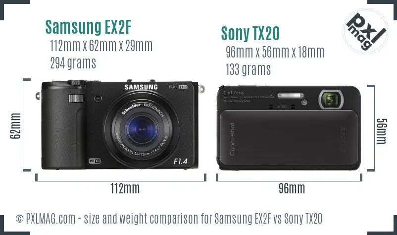 Samsung EX2F vs Sony TX20 size comparison