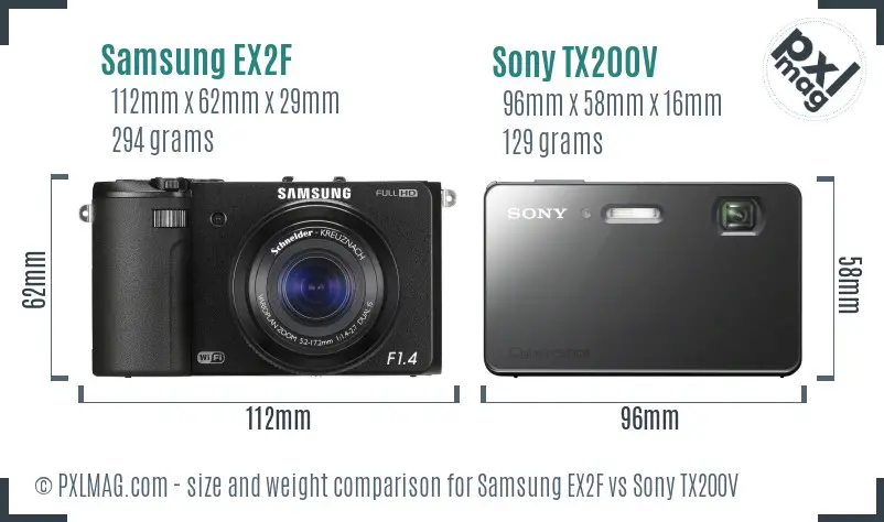 Samsung EX2F vs Sony TX200V size comparison