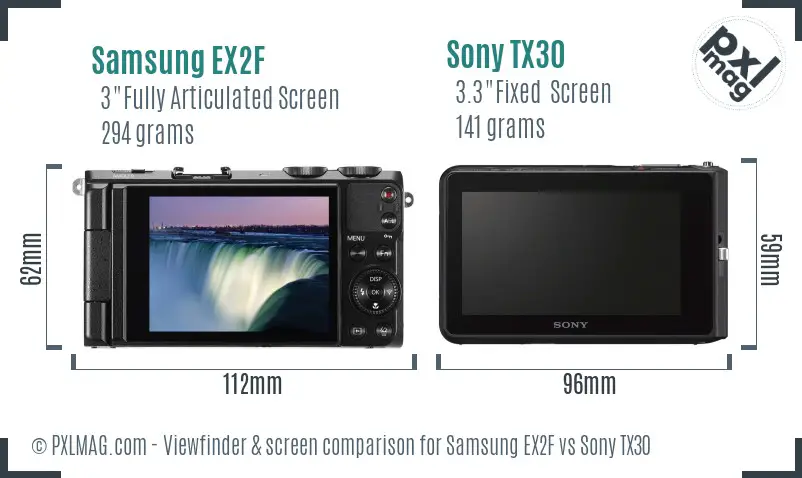 Samsung EX2F vs Sony TX30 Screen and Viewfinder comparison