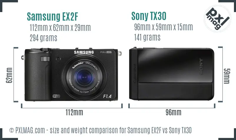 Samsung EX2F vs Sony TX30 size comparison