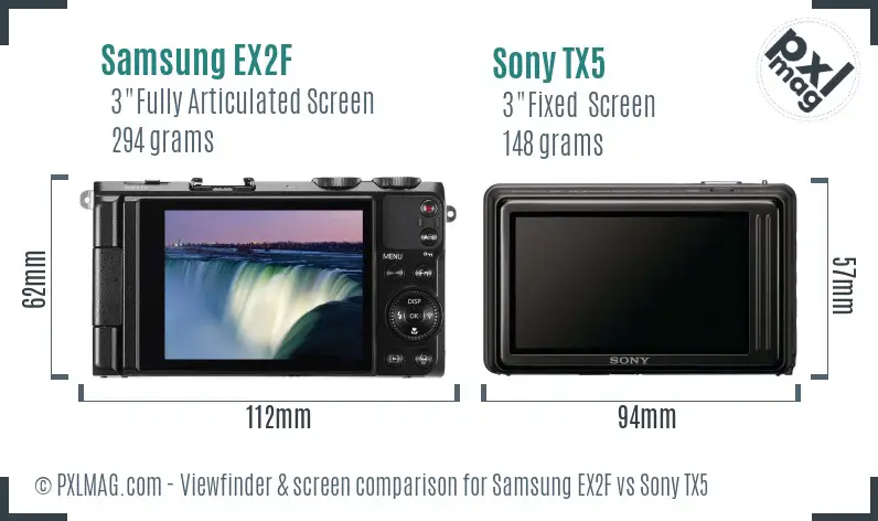 Samsung EX2F vs Sony TX5 Screen and Viewfinder comparison