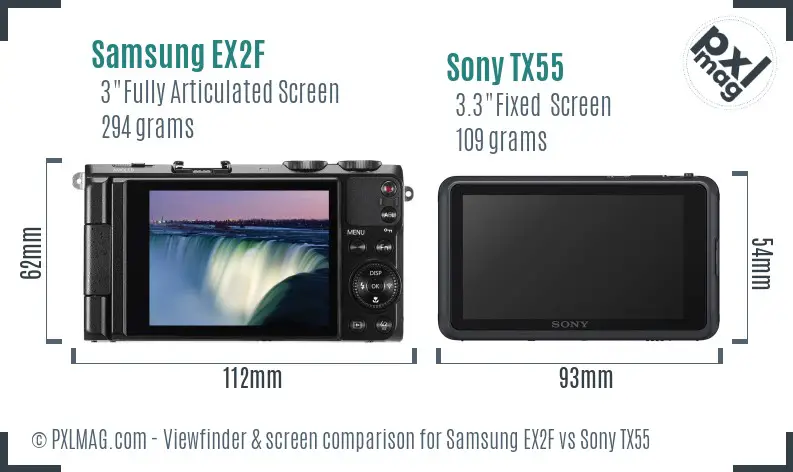 Samsung EX2F vs Sony TX55 Screen and Viewfinder comparison